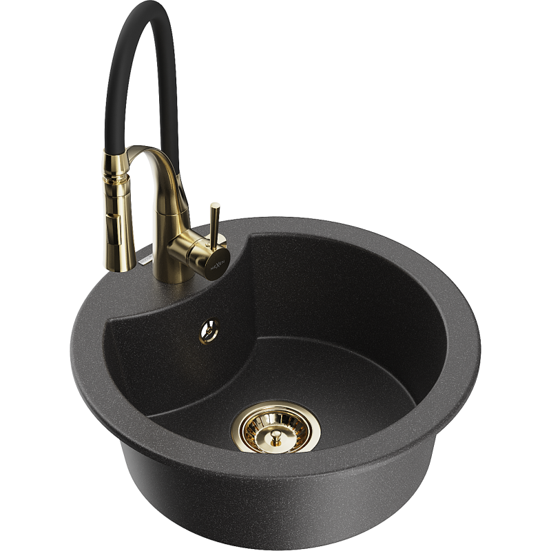 Mexen Diego 1-compartment granite sink with a kitchen mixer tap Aster, spotted black - 6512-76-73450-57-G
