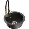 Mexen Diego granite kitchen sink 1-bowl with Aster kitchen faucet, black speckled - 6512-76-73450-57-G