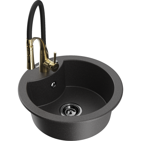 Mexen Diego 1-bowl granite sink with Aster kitchen tap, black speckled - 6512-76-73450-57-B