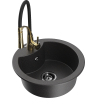 Mexen Diego granite kitchen sink 1-bowl with Aster kitchen faucet, black speckled - 6512-76-73450-57-B