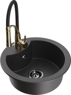 Mexen Diego granite single-bowl sink with Aster kitchen faucet, speckled black - 6512-76-73450-57-B