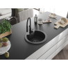 Mexen Diego 1-bowl granite sink with Aster kitchen faucet, black speckled - 6512-76-73450-70-B