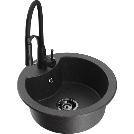 Mexen Diego 1-compartment granite sink with a kitchen mixer tap Aster, spotted black - 6512-76-73450-70-B