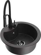 Mexen Diego granite kitchen sink 1-bowl with Aster kitchen faucet, speckled black - 6512-76-73450-70-B