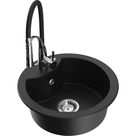 Mexen Diego 1-compartment granite sink with a kitchen mixer tap Aster, Black - 6512-77-73450-07