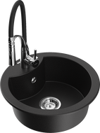 Mexen Diego granite sink 1-bowl with Aster kitchen tap, black - 6512-77-73450-07