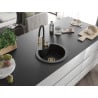 Mexen Diego granite kitchen sink single-bowl with Aster kitchen faucet, black - 6512-77-73450-57-G
