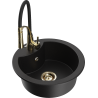 Mexen Diego granite kitchen sink single-bowl with Aster kitchen faucet, black - 6512-77-73450-57-G