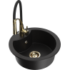 Mexen Diego granite sink 1-bowl with Aster kitchen faucet, black - 6512-77-73450-57-G
