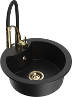 Mexen Diego granite kitchen sink single-bowl with Aster kitchen faucet, black - 6512-77-73450-57-G