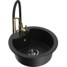Mexen Diego granite kitchen sink 1-bowl with Aster kitchen faucet, black - 6512-77-73450-57-B