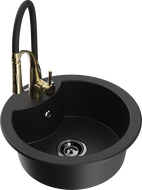 Mexen Diego granite kitchen sink 1-bowl with Aster kitchen faucet, black - 6512-77-73450-57-B