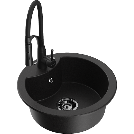 Mexen Diego 1-bowl granite kitchen sink with Aster tap, black - 6512-77-73450-70-B