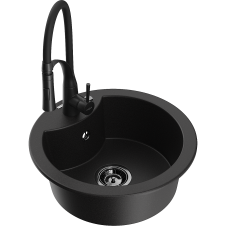 Mexen Diego 1-compartment granite sink with Aster kitchen faucet, black - 6512-77-73450-70-B