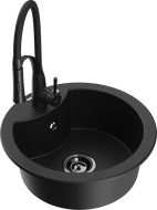 Mexen Diego 1-compartment granite sink with Aster kitchen faucet, black - 6512-77-73450-70-B