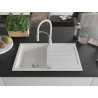Mexen Bruno granite kitchen sink 1-bowl with drainer and Aster kitchen faucet, white - 6513-20-73450-02