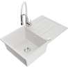 Mexen Bruno 1-bowl granite sink with drainer and Aster kitchen faucet, white - 6513-20-73450-02