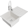 Mexen Bruno granite kitchen sink 1-bowl with drainer and Aster kitchen faucet, white - 6513-20-73450-02