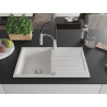 Mexen Bruno granite kitchen sink 1-bowl with drainer and kitchen faucet Aster, white - 6513-20-73450-07