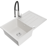 Mexen Bruno granite kitchen sink 1-bowl with drainer and kitchen faucet Aster, white - 6513-20-73450-07