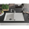 Mexen Bruno granite kitchen sink 1-bowl with drainer and kitchen faucet Aster, white - 6513-20-73450-07-B