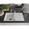 Mexen Bruno granite kitchen sink with 1 compartment, drainer, and Aster kitchen faucet, white - 6513-20-73450-07-B