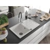 Mexen Bruno granite kitchen sink with 1 compartment, drainer, and Aster kitchen faucet, white - 6513-20-73450-07-B