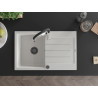 Mexen Bruno granite kitchen sink 1-bowl with drainer and kitchen faucet Aster, white - 6513-20-73450-07-B