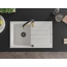 Mexen Bruno 1-bowl granite sink with drainer and Aster kitchen tap, white - 6513-20-73450-57-B