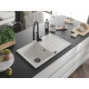 Mexen Bruno granite kitchen sink 1-bowl with drainer and kitchen faucet Aster, white - 6513-20-73450-70-B