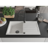 Mexen Bruno granite kitchen sink 1-bowl with drainer and kitchen faucet Aster, white - 6513-20-73450-70-B