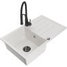 Mexen Bruno 1-compartment granite sink with a drip tray and kitchen mixer tap Aster, White - 6513-20-73450-70-B
