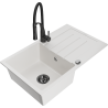 Mexen Bruno granite kitchen sink 1-bowl with drainer and kitchen faucet Aster, white - 6513-20-73450-70-B