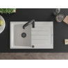 Mexen Bruno granite kitchen sink 1-bowl with drainer and kitchen faucet Aster, white - 6513-20-73450-70-B