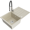 Mexen Bruno 1-compartment granite sink with a drip tray and kitchen mixer tap Aster, Beige - 6513-69-73450-07