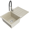 Mexen Bruno granite kitchen sink 1-bowl with drainer and Aster kitchen tap, beige - 6513-69-73450-07