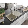 Mexen Bruno 1-bowl granite sink with drainer and Aster kitchen tap, beige - 6513-69-73450-07-B