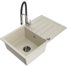 Mexen Bruno 1-bowl granite sink with drainer and Aster kitchen faucet, beige - 6513-69-73450-07-B
