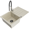Mexen Bruno 1-compartment granite sink with a drip tray and kitchen mixer tap Aster, Beige - 6513-69-73450-07-B