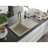 Mexen Bruno 1-bowl granite sink with drainer and Aster kitchen faucet, beige - 6513-69-73450-57-G
