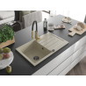 Mexen Bruno granite single-bowl sink with drainer and Aster kitchen faucet, beige - 6513-69-73450-57-B
