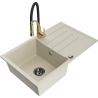 Mexen Bruno 1-compartment granite sink with a drip tray and kitchen mixer tap Aster, Beige - 6513-69-73450-57-B