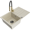 Mexen Bruno granite single-bowl sink with drainer and Aster kitchen faucet, beige - 6513-69-73450-57-B
