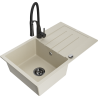 Mexen Bruno 1-compartment granite sink with a drip tray and kitchen mixer tap Aster, Beige - 6513-69-73450-70-B