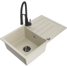 Mexen Bruno single-bowl granite sink with drainer and Aster kitchen faucet, beige - 6513-69-73450-70-B