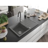 Mexen Bruno 1-Bowl Granite Sink with Drainer and Aster Kitchen Faucet, Gray - 6513-71-73450-07