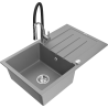 Mexen Bruno 1-Bowl Granite Sink with Drainer and Aster Kitchen Faucet, Gray - 6513-71-73450-07