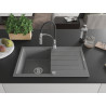 Mexen Bruno 1-Bowl Granite Sink with Drainer and Aster Kitchen Faucet, Gray - 6513-71-73450-07