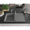 Mexen Bruno granite sink 1-bowl with drainer and kitchen faucet Aster, gray - 6513-71-73450-07-B