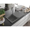 Mexen Bruno 1-bowl granite sink with drainer and Aster kitchen tap, grey - 6513-71-73450-07-B